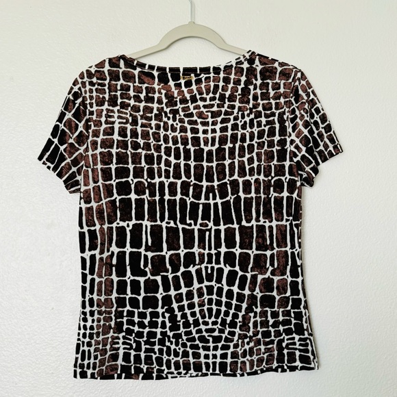 St. John Sport Velvet Giraffe Print Blouse Brown/White Size Medium - Picture 7 of 9